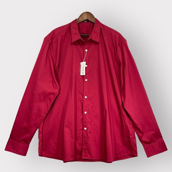 Coofandy Button Up Shirt Men XXL Red‎ Long Sleeve Stretch NWT AA93 - Picture 1 of 13